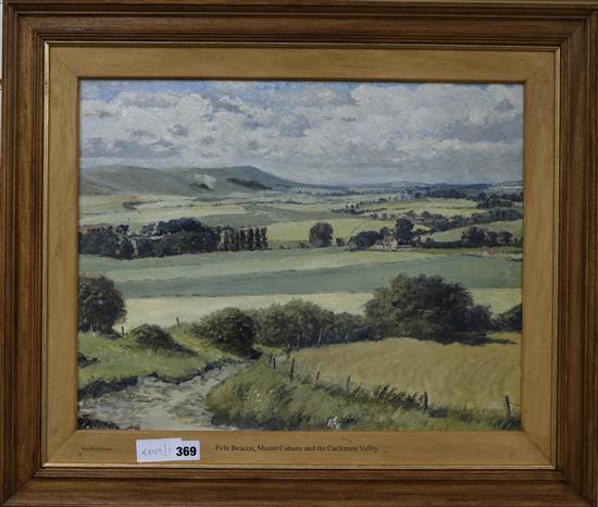 Paul Robertson, oil on board, Firle Beacon, , Mount Caburn and The Cuckmere Valley, initialled, 39 x 50cm